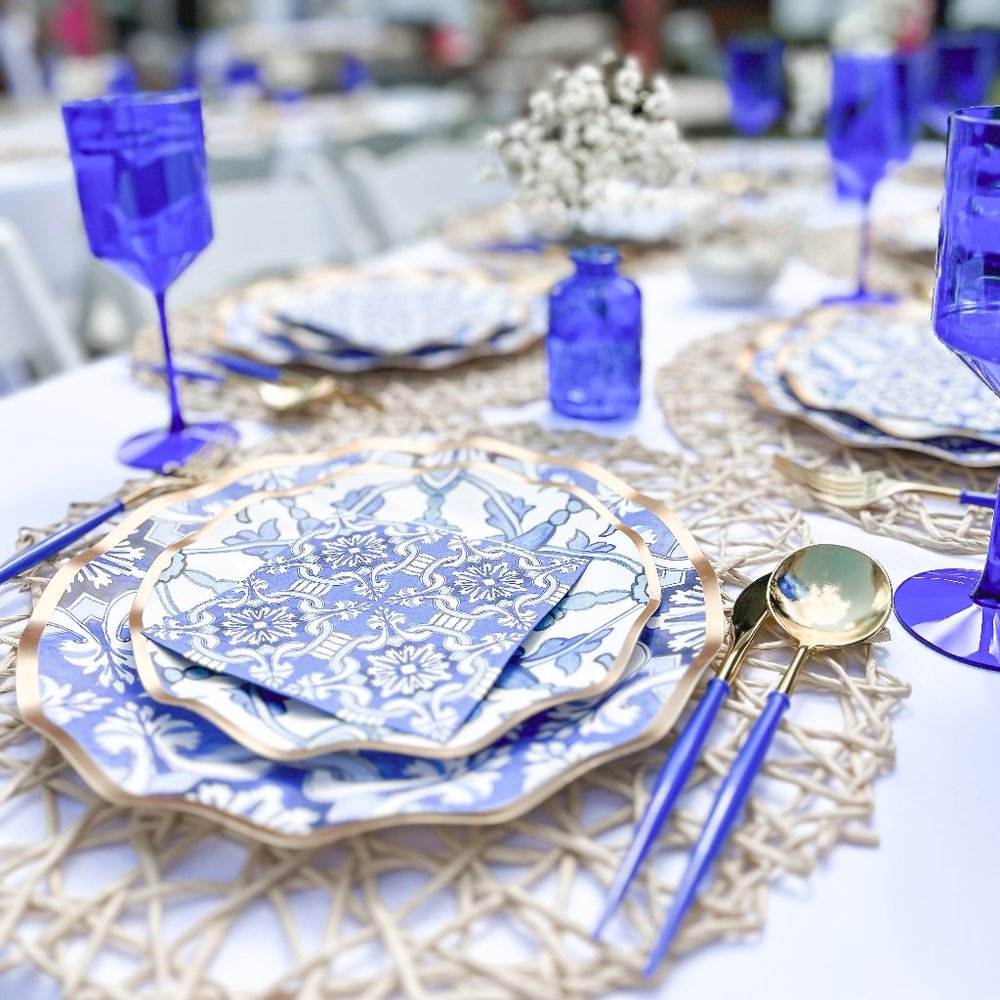 Blue and Gold Modern Cutlery and plates from Sophistiplate